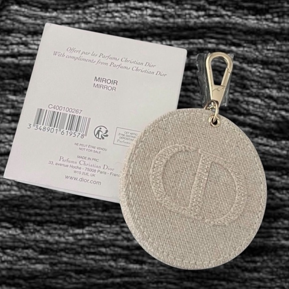 Dior Beauty Tan Tweed Compact Mirror Keychain/Bag Charm - New In Box - Picture 3 of 3